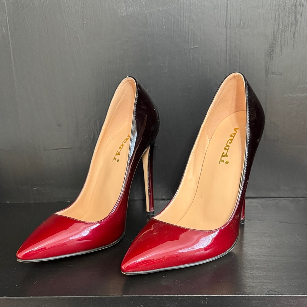 Burgundy and Red Patent Leather Heels